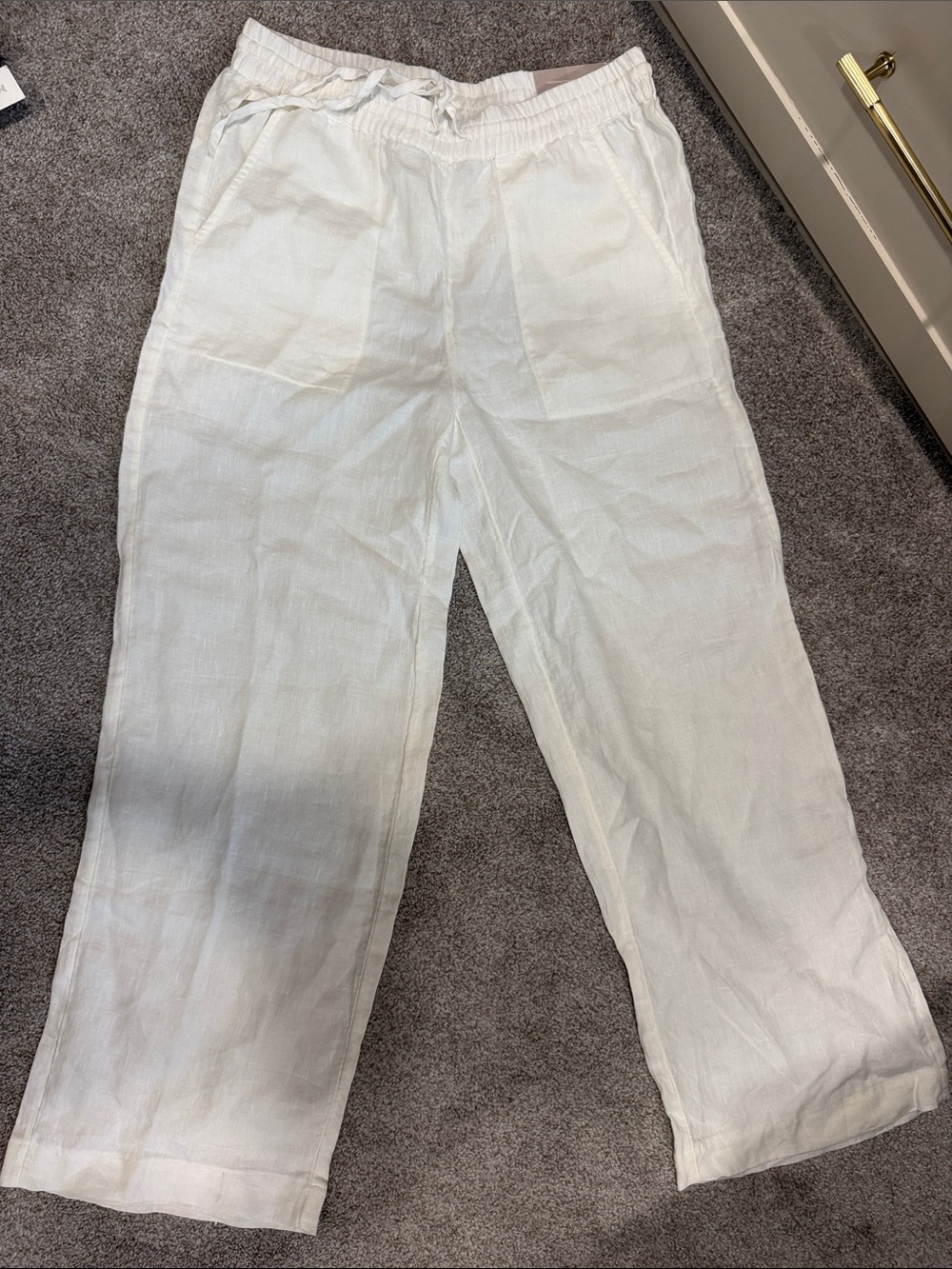 Chico's White Linen Straight-Leg Drawstring Pants